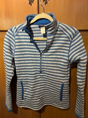 Patagonia Blue & White Striped Half-Zip Fleece Pullover